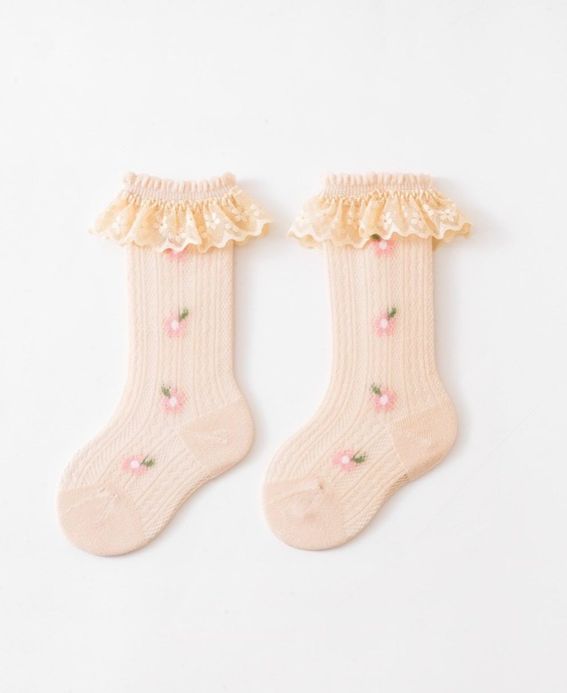 Princess Floral Pattern Ruffle Socks with Lace