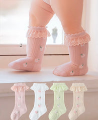 Princess Floral Pattern Ruffle Socks with Lace