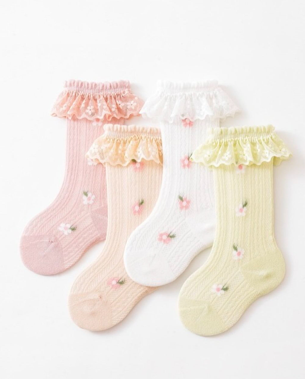 Princess Floral Pattern Ruffle Socks with Lace