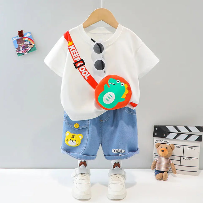 Short Sleeve Baby Boy Tshirt with Denim Trouser 6-9 Months Main Image