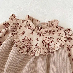 Corduroy Printed Long Sleeve Baby Girls Romper