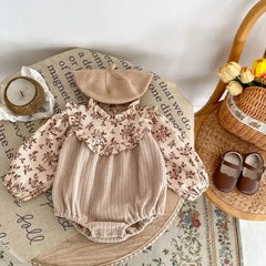 Corduroy Printed Long Sleeve Baby Girls Romper
