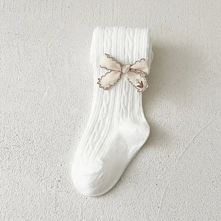Premium Cable Knit Stockings With One Side Bow  6-12 Months
