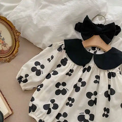 Long Sleeved Flowers Romper with Headband