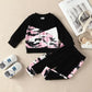 Print Patchwork Long Sleeve Sweater Tops Trousers