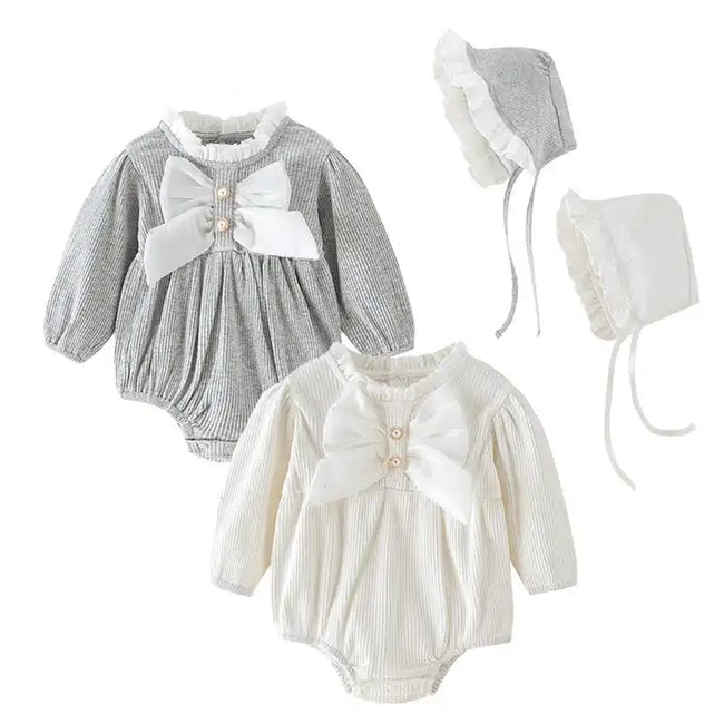 Plain Color Ribbed Long Sleeve Baby Rompers Hover Image