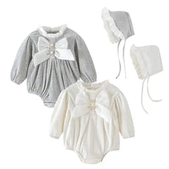 Plain Color Ribbed Long Sleeve Baby Rompers