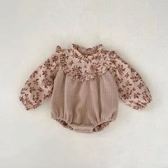 Corduroy Printed Long Sleeve Baby Girls Romper