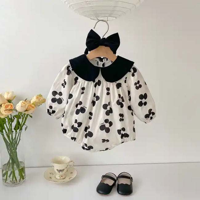 Long Sleeved Flowers Romper with Headband Hover Image