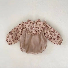 Corduroy Printed Long Sleeve Baby Girls Romper