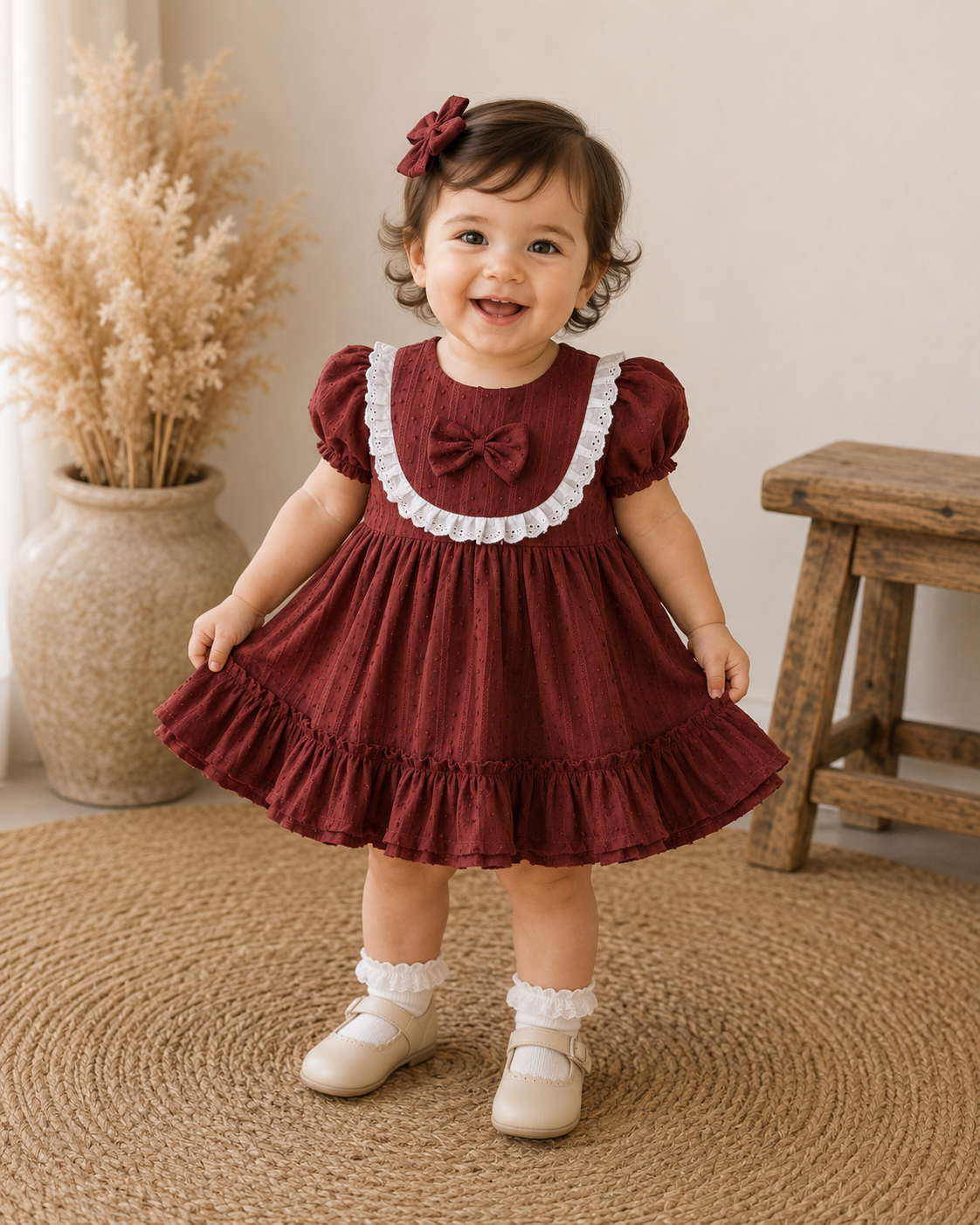 Rust Bow Cotton Frock