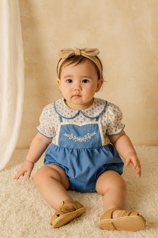 Bubble Sleeve Baby Romper Hover Image