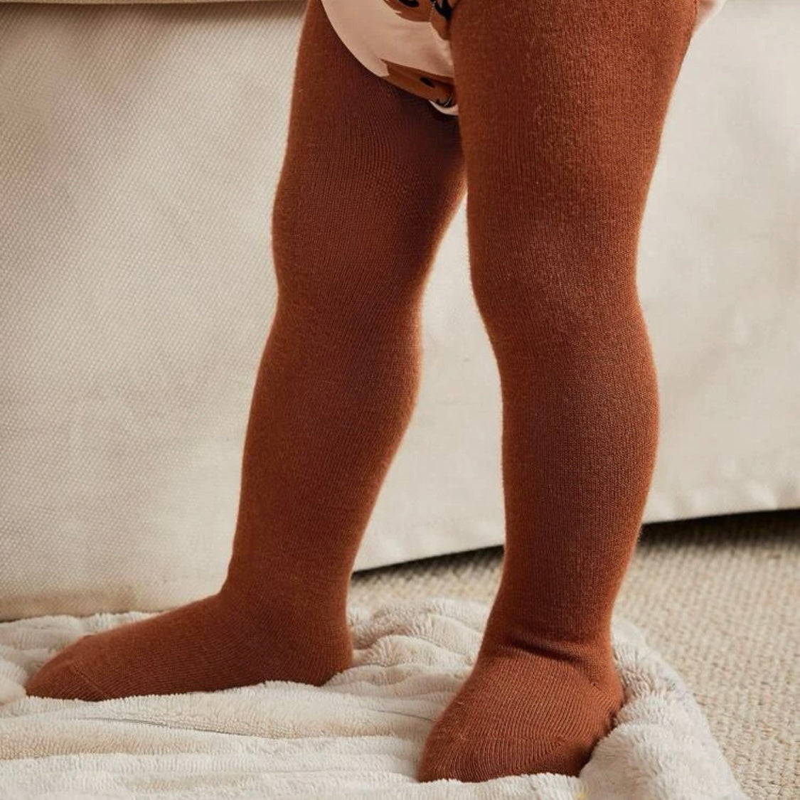 Solid Color Viscose Fabric Baby Girl Stockings - Brown (0-6M)