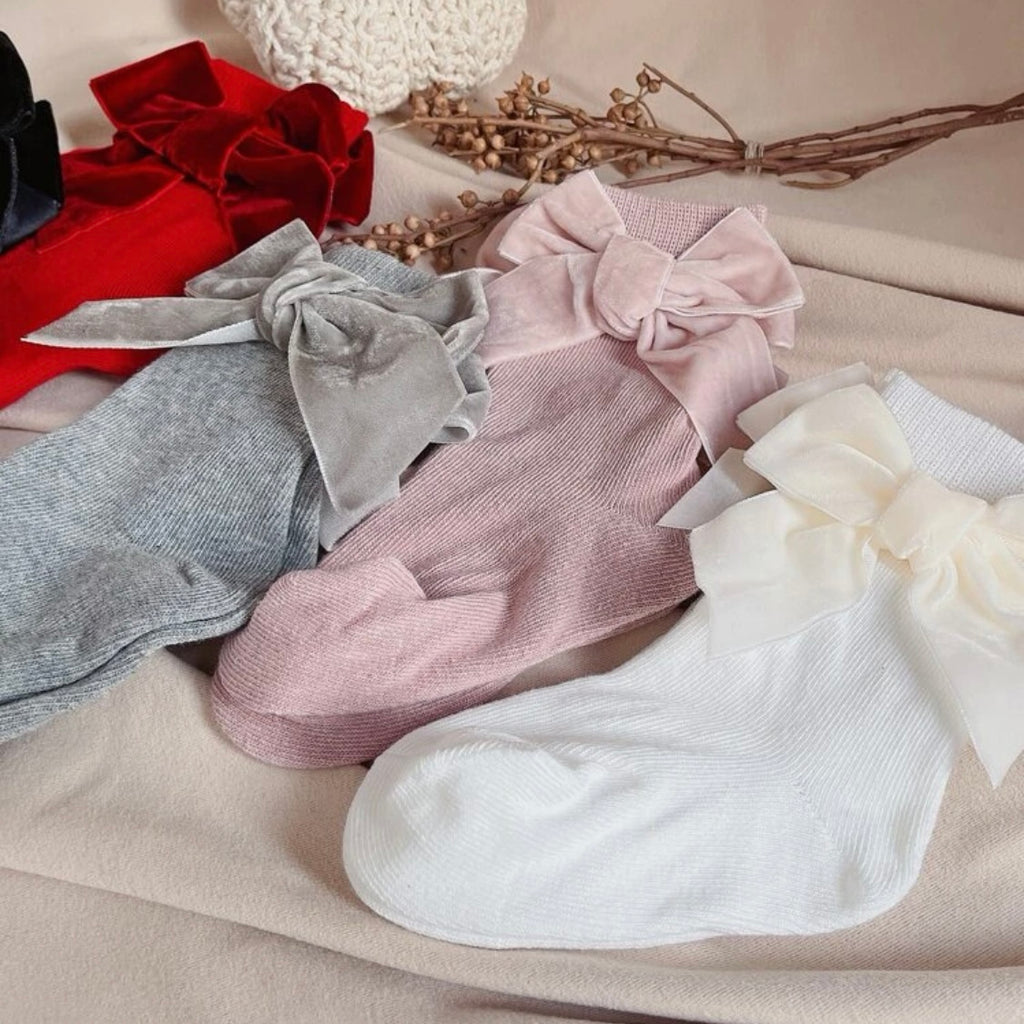 Velvet Bow Decor Baby Socks