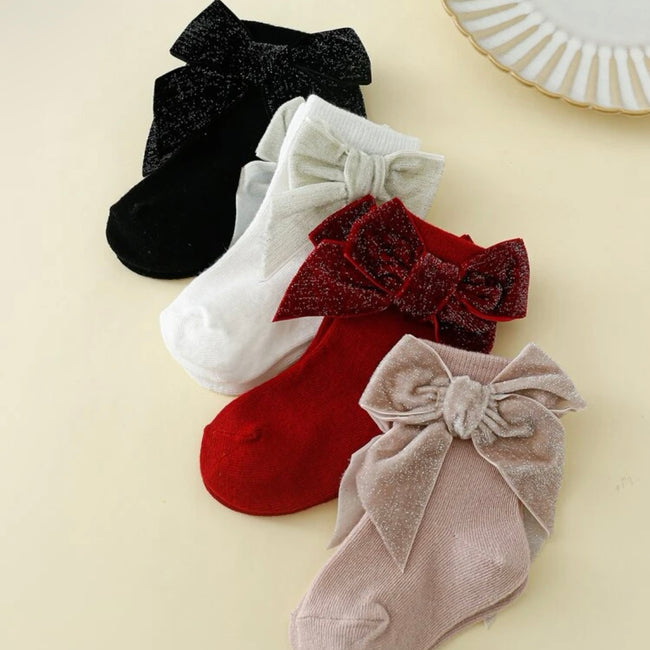 Glitter Bow Decor Baby Socks Hover Image