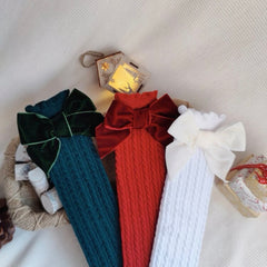 Velvet Bow Decor Free Size Socks 1-6 year