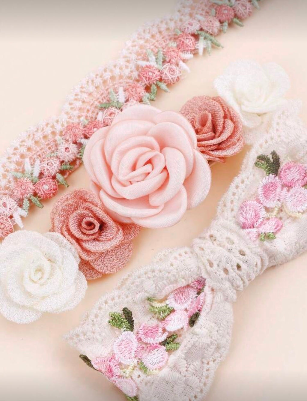 Blush Garden Lace Floral Baby Headband Set