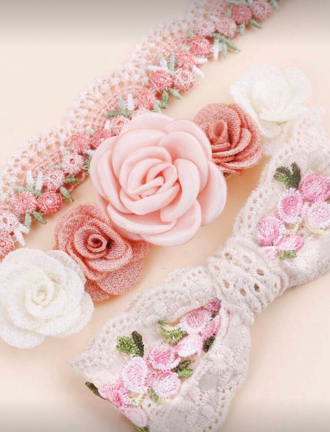 Blush Garden Lace Floral Baby Headband Set