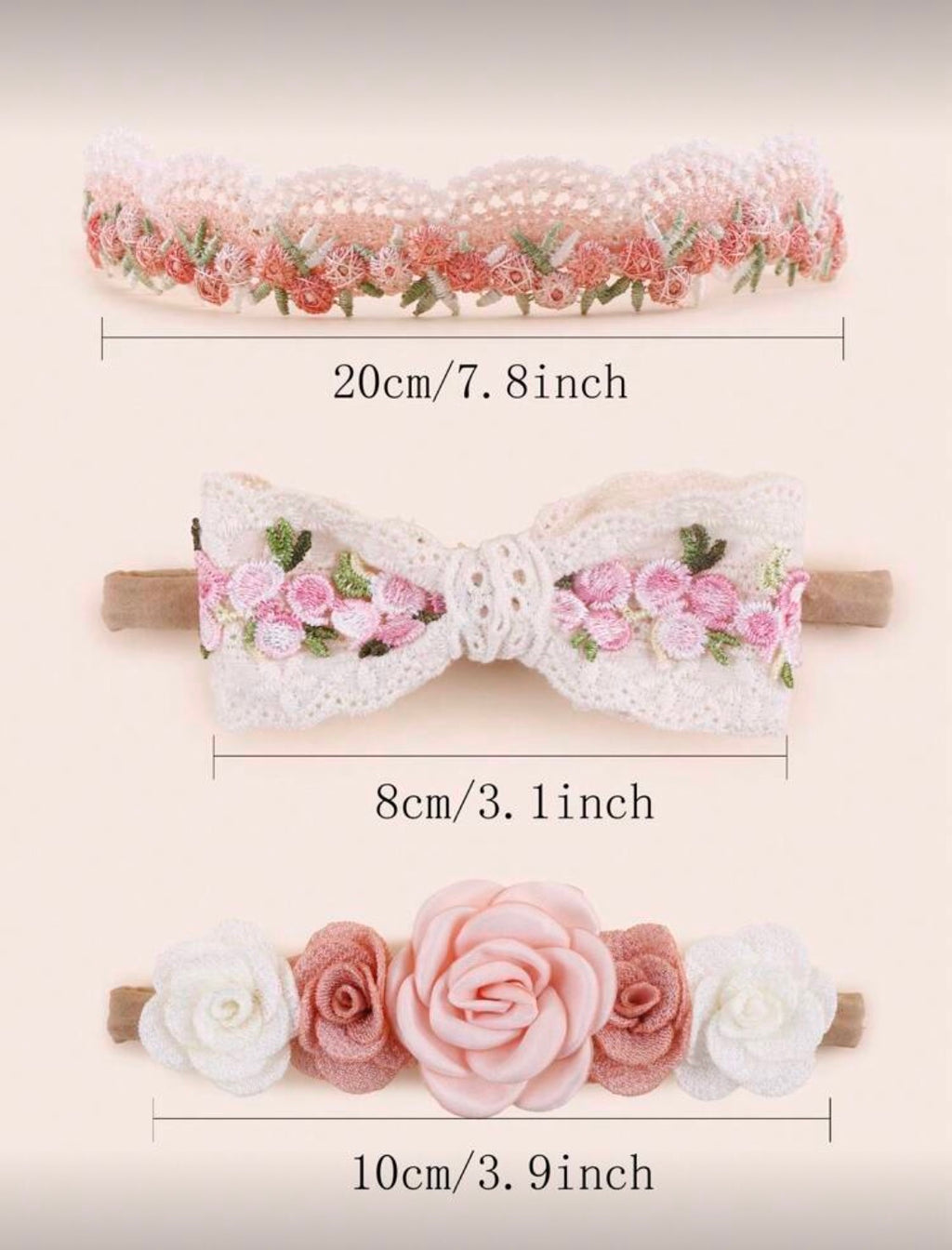 Blush Garden Lace Floral Baby Headband Set