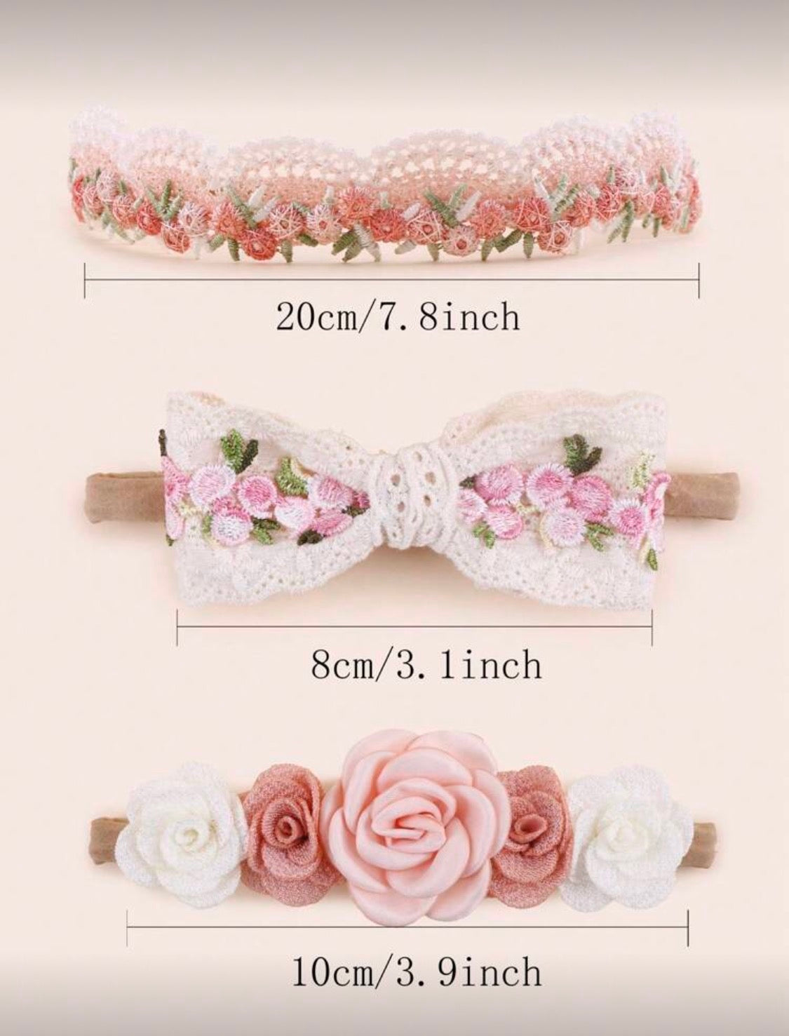 Blush Garden Lace Floral Baby Headband Set