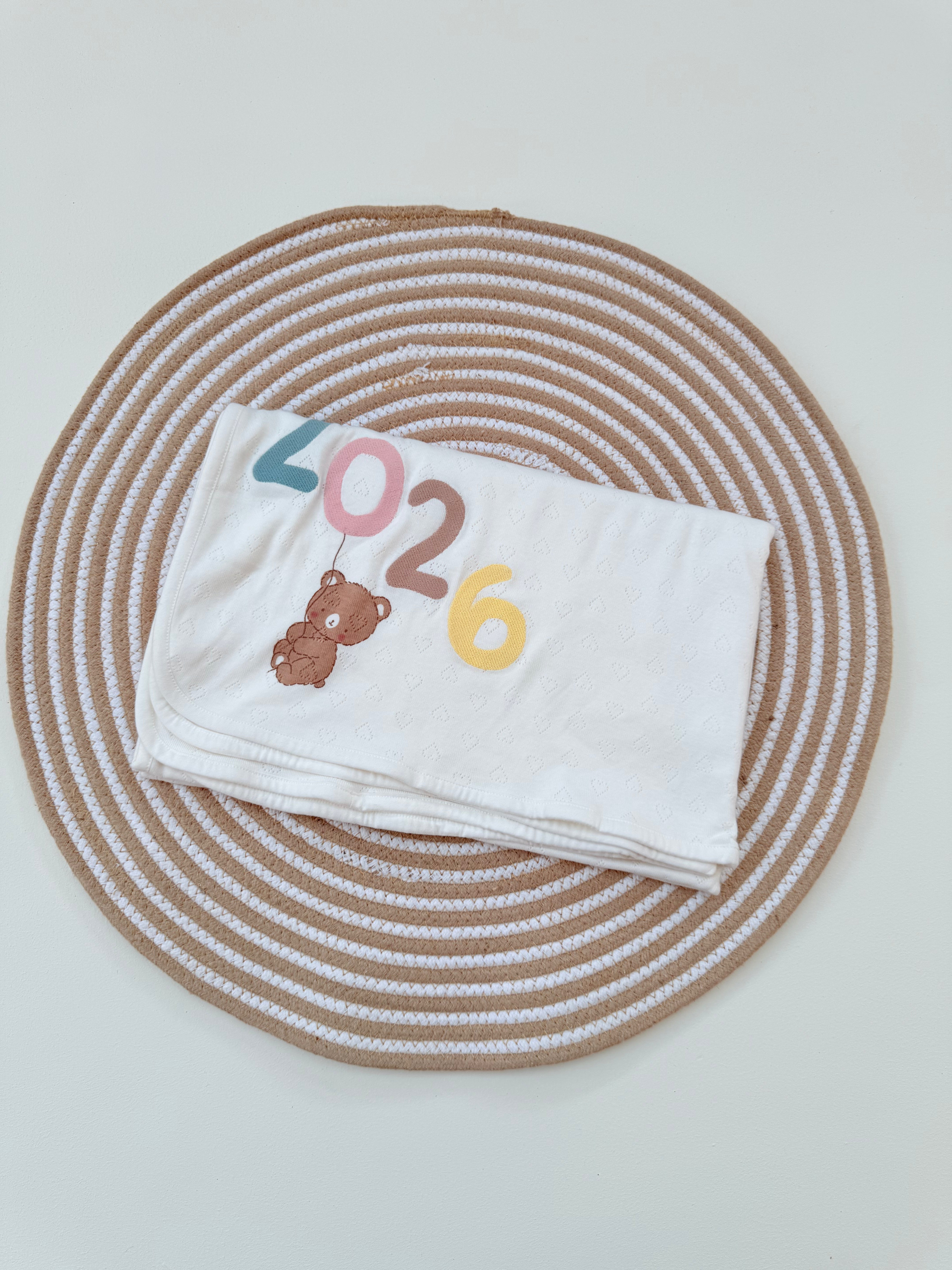 Born in 2026 Bear Baby Blanket – Soft Newborn Double Layer Wrap Blanket