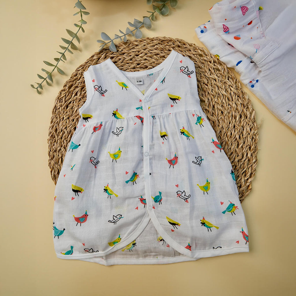 Sleeveless Frock with button - Bowkart