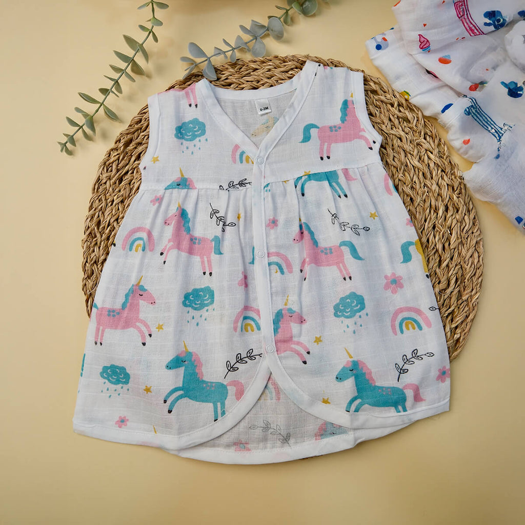 Sleeveless Frock with button - Bowkart