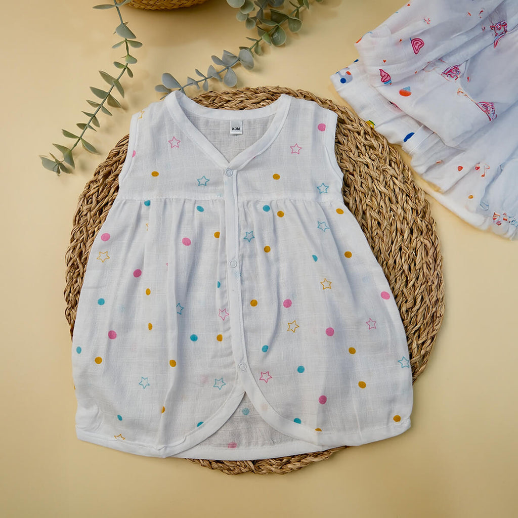 Sleeveless Frock with button - Bowkart