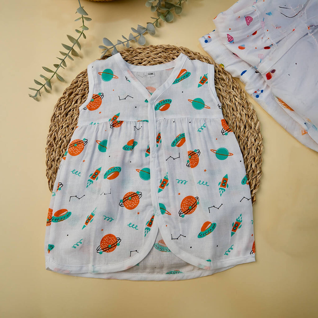 Sleeveless Frock with button - Bowkart