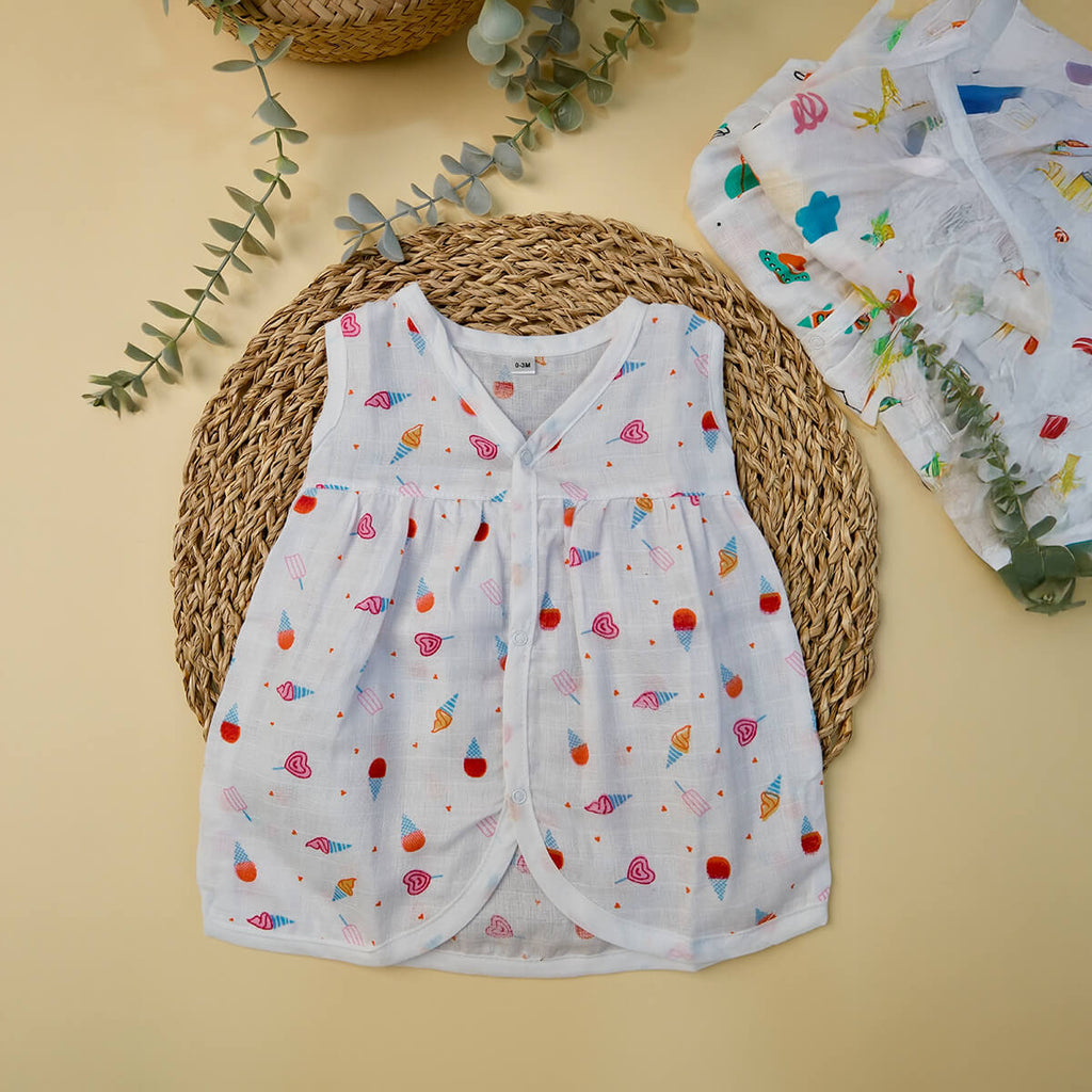 Sleeveless Frock with button - Bowkart