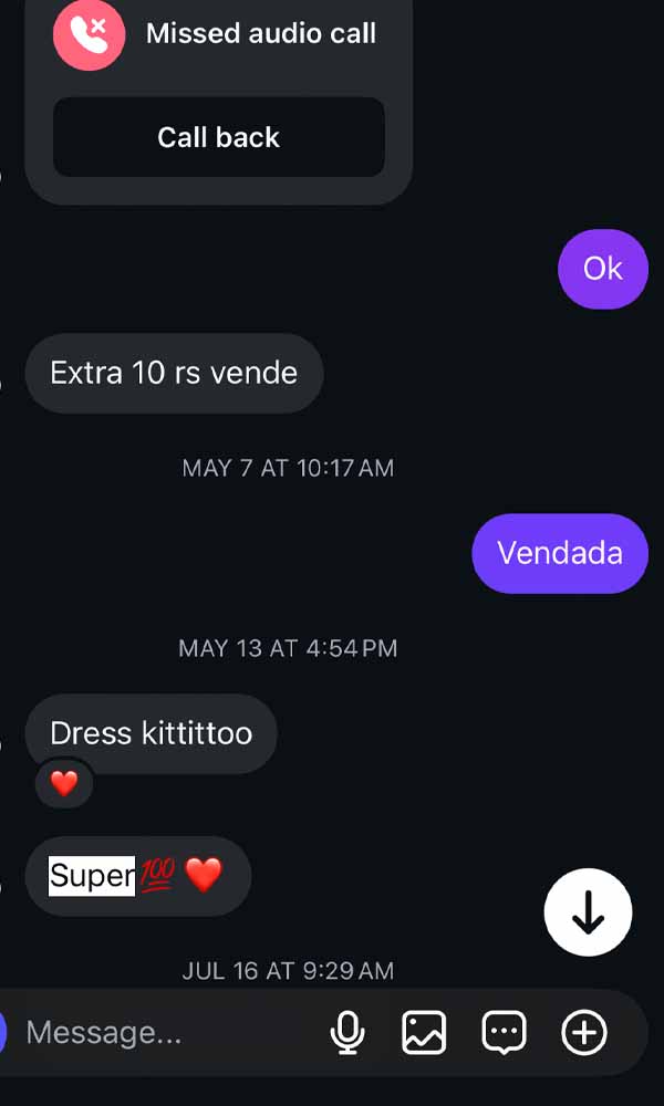 Customer message screenshot