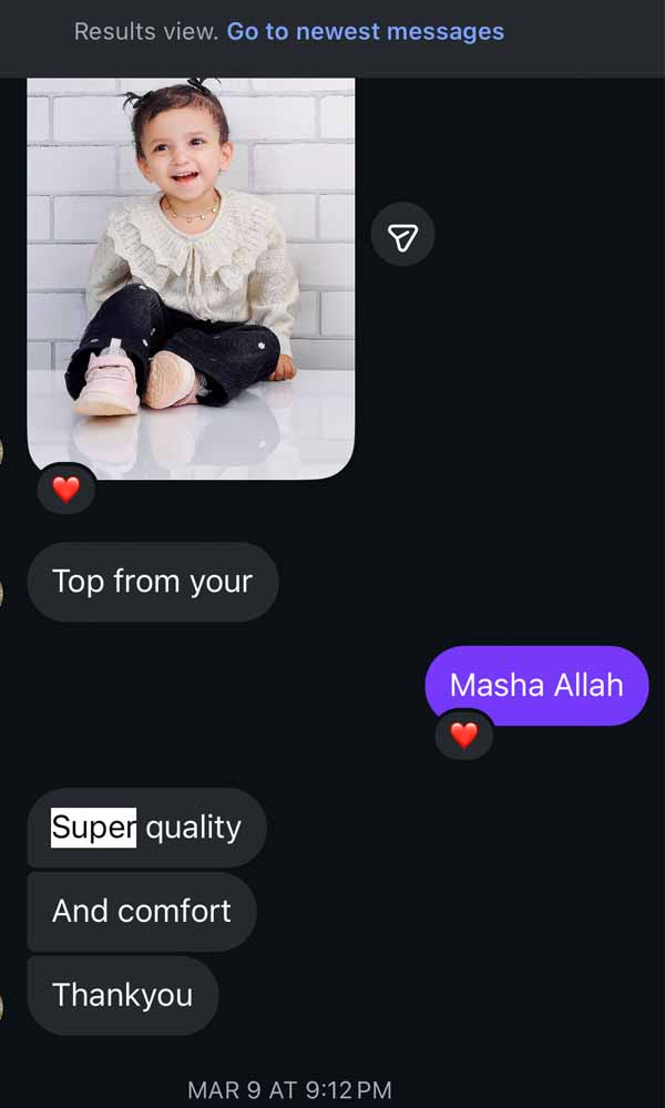 Customer message screenshot