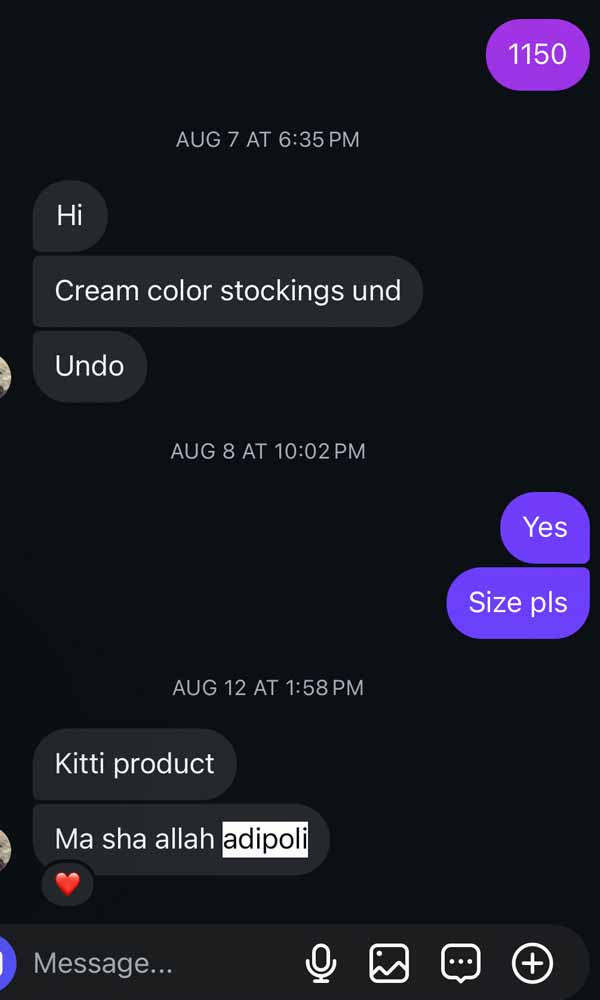 Customer message screenshot