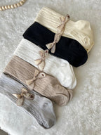 Premium Cable Knit Stockings With One Side Bow  6-12 Months
