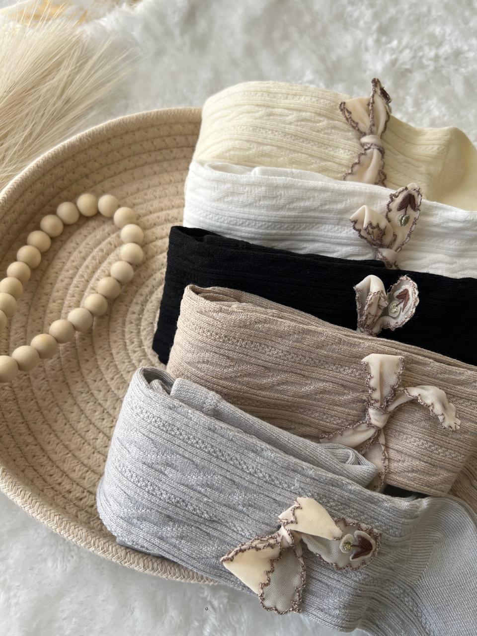 Premium Cable Knit Stockings With One Side Bow  6-12 Months