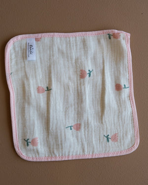 Muslin crepe baby washcloth with pastel animal and heart prints