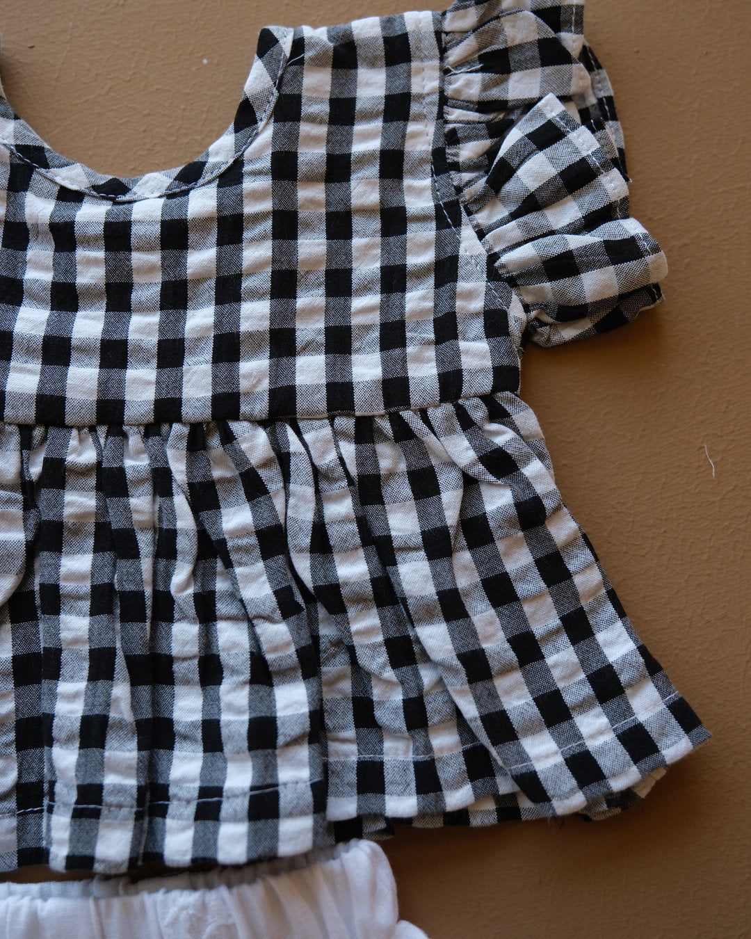 Black and white gingham girls frock set with bow detail and matching white shorts