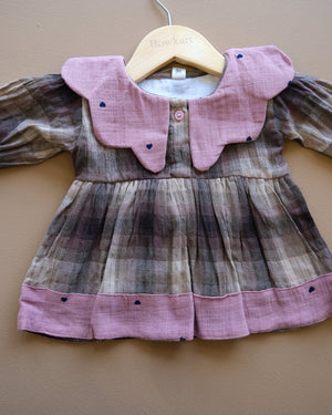 Baby plaid frock with contrasting Peter Pan collar and gathered skirt