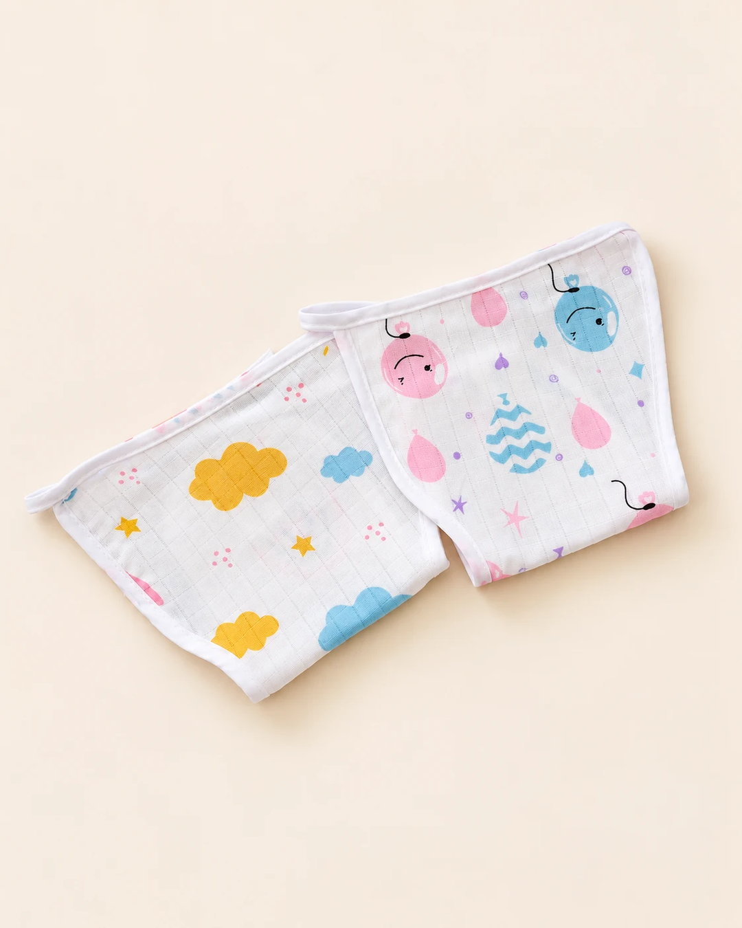 Printed muslin baby langot with tie fastening