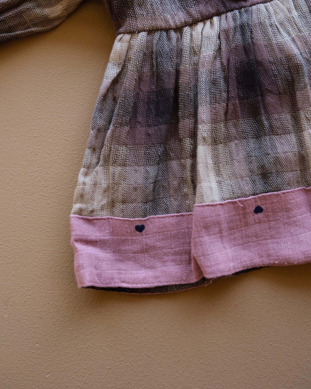 Baby plaid frock with contrasting Peter Pan collar and gathered skirt